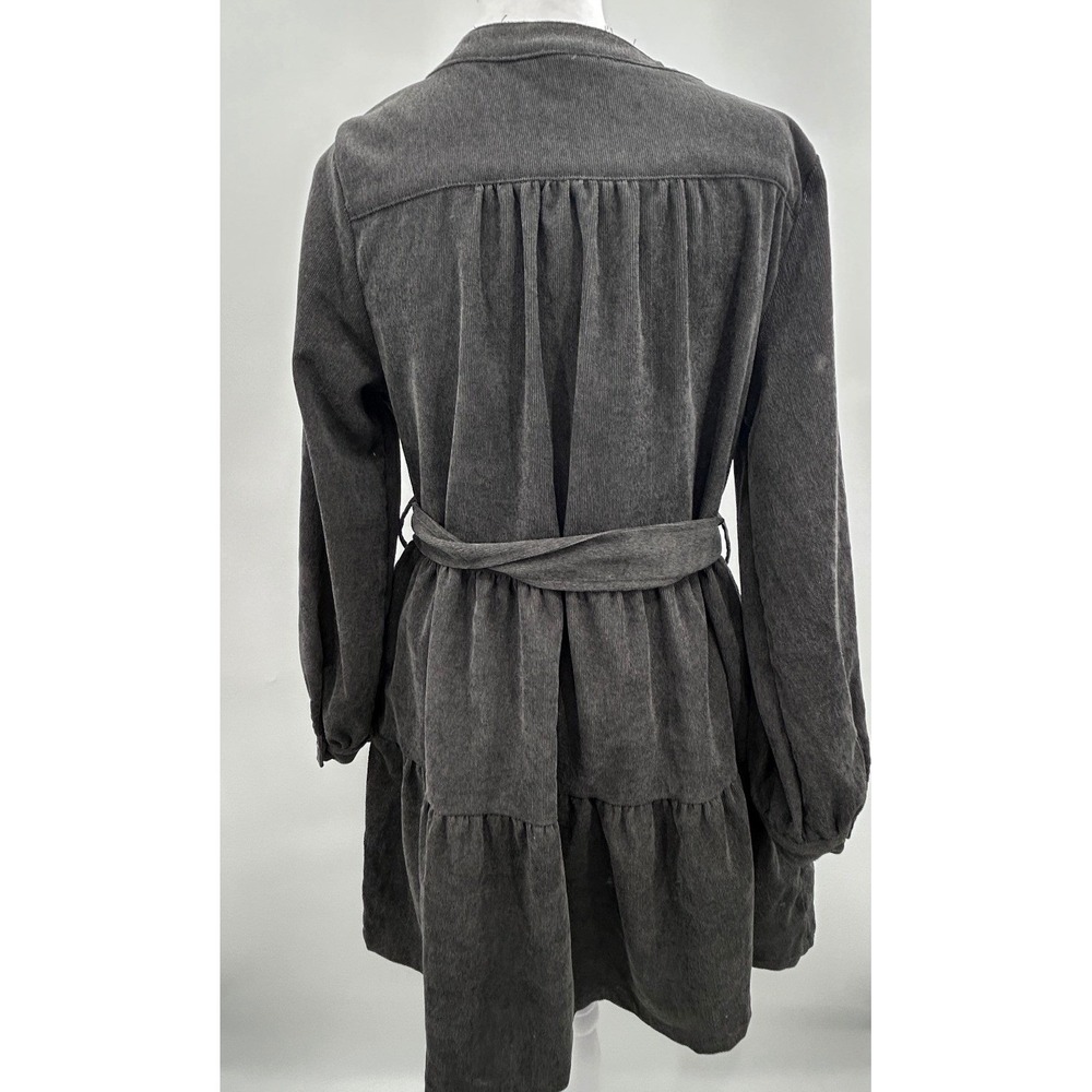 Simply Southern Womens Gray Corduroy Tiered Belted Button Front Dress Small - Picture 7 of 13